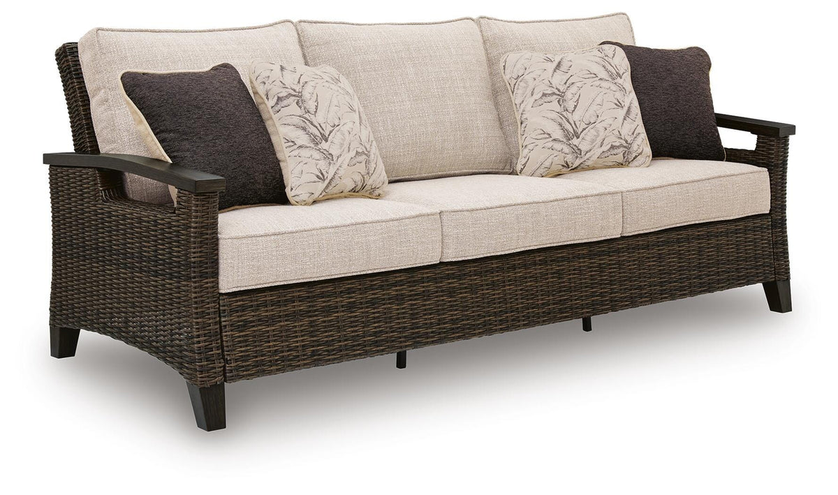 Dark Brown, full sofa with cushions and four pillows