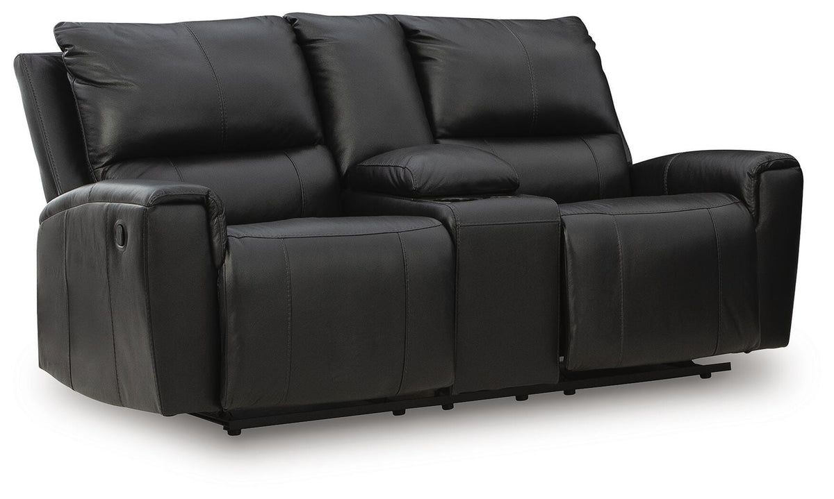 Black, complete loveseat angled view