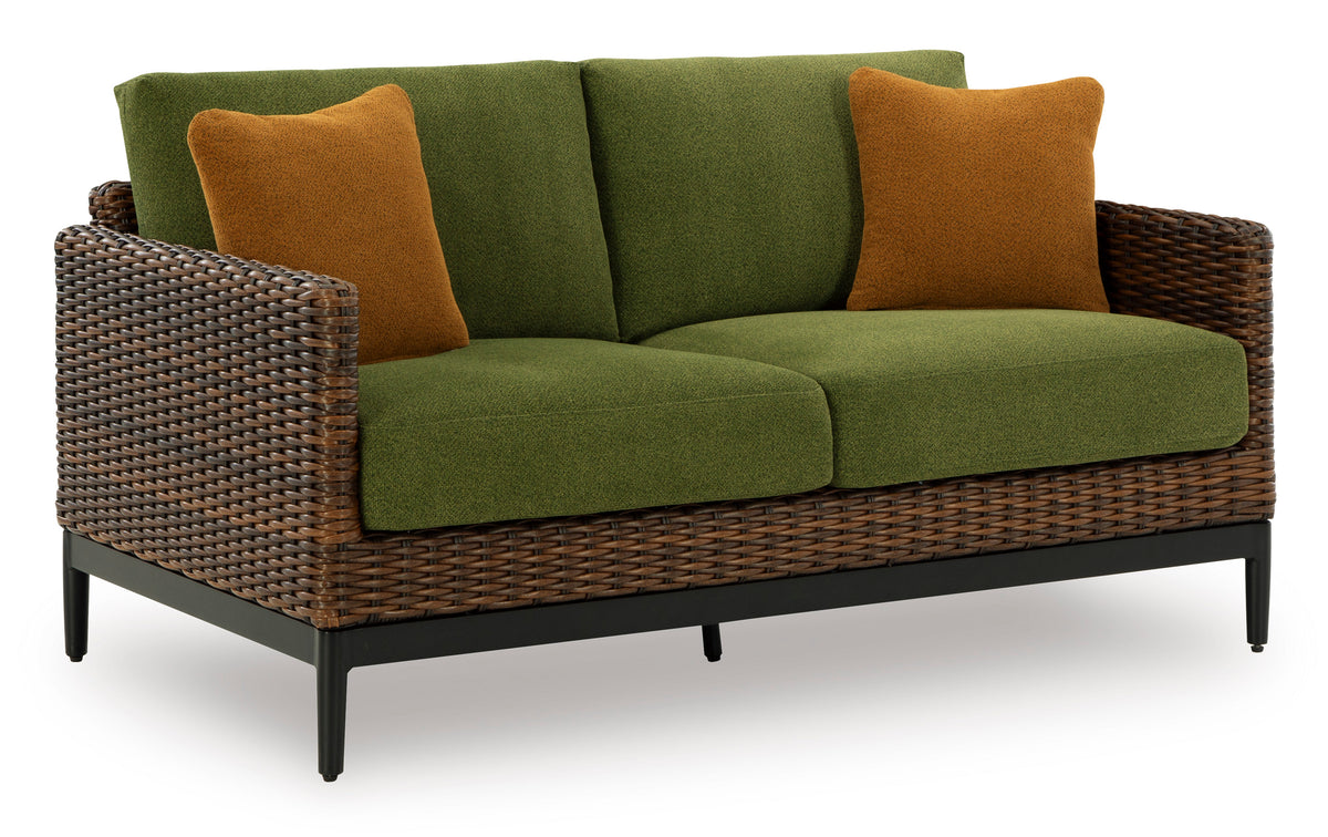 Brown/Green Loveseat w/Cushion, full product view