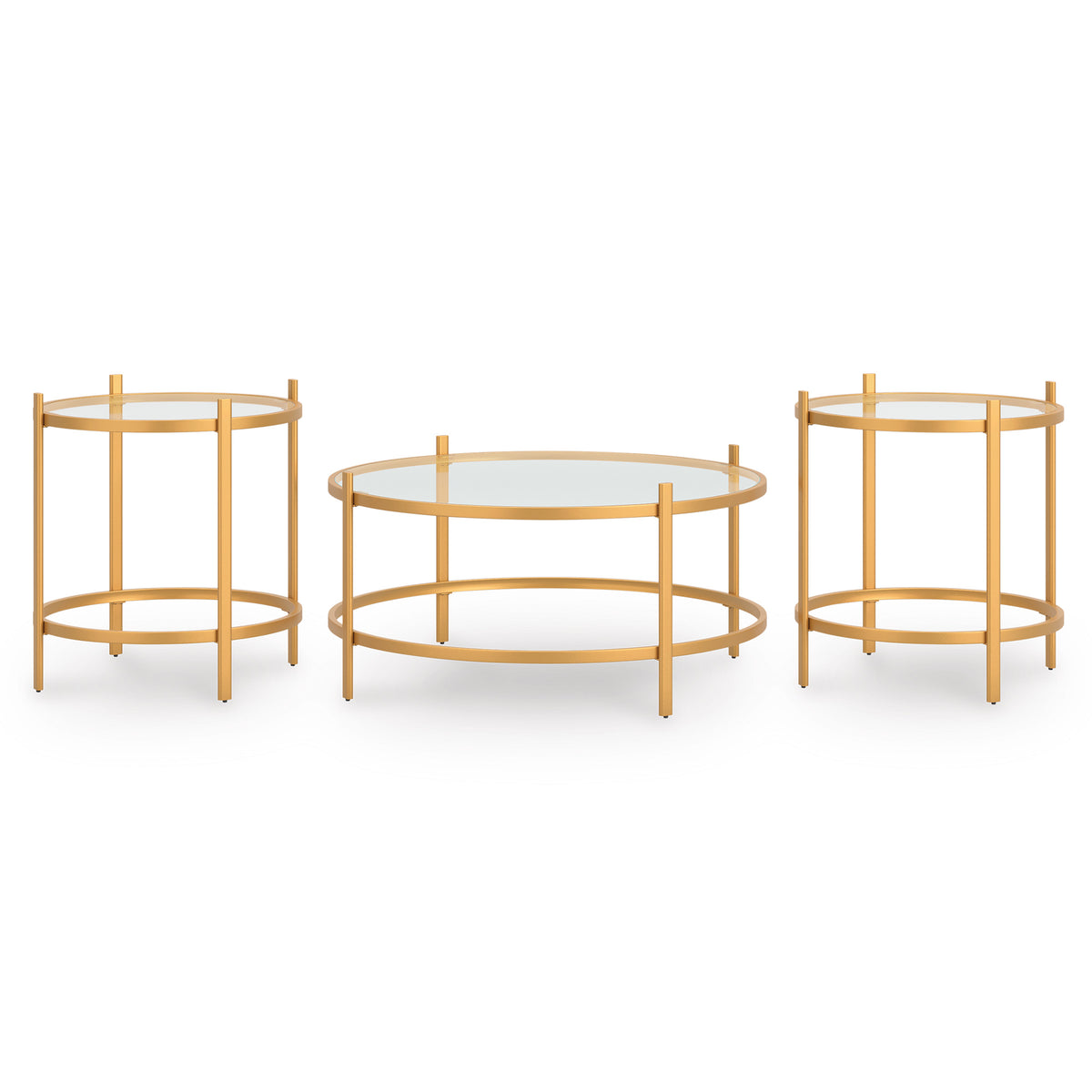 Gold three-piece table set, full product view