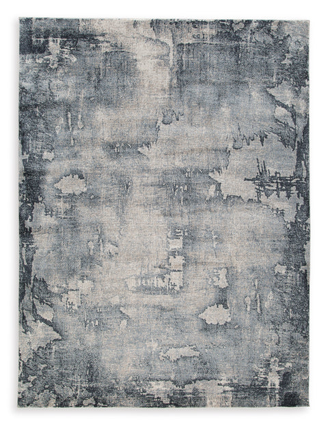 Blue Gray and Cream Abstract Cut-Pile Rug
