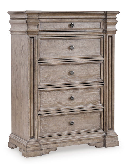 Grayish Brown Five-Drawer Chest with Shaped Pilasters