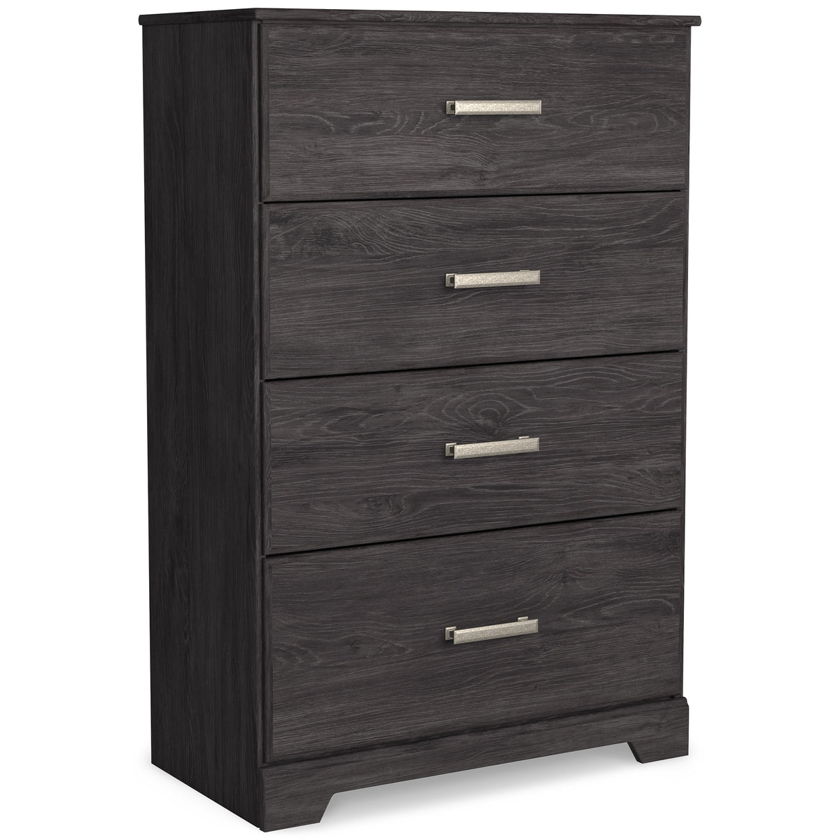 Charcoal, complete four-drawer chest, angled view