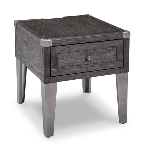 Dark Gray Drawer End Table with Power Outlets and USB Charging