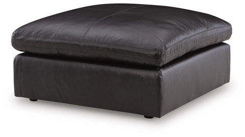 Oversized Square Leather-Top Ottoman in Black or Caramel