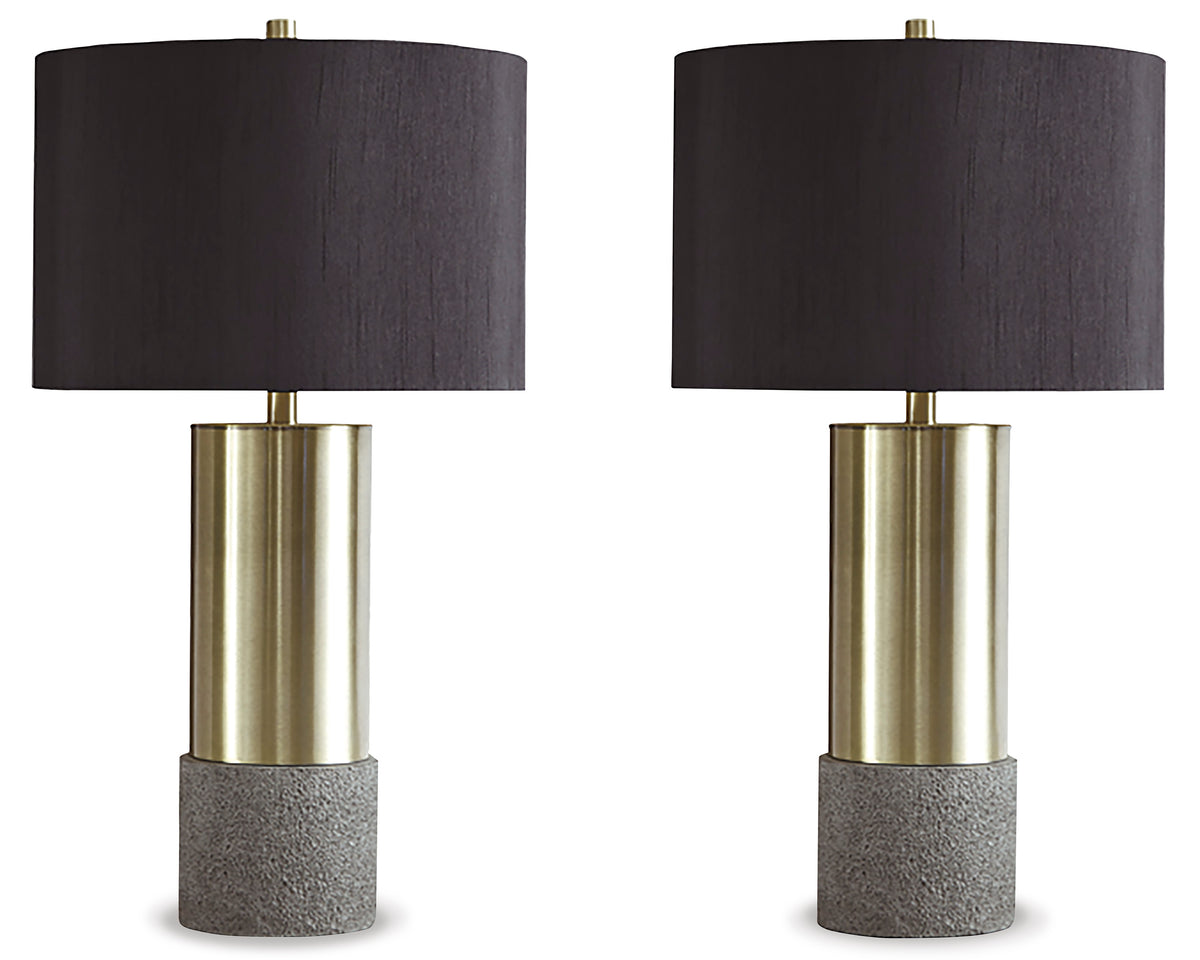 Gray/Brass Finish table lamp pair, full product view
