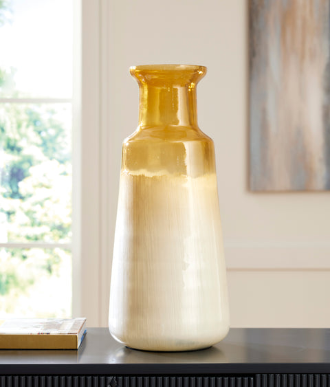 Wynburg White and Amber Hand Painted Enamel Glass Vase