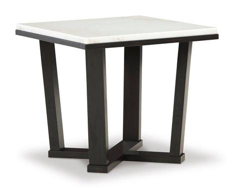 White Marble Square End Table with Espresso Wood Base