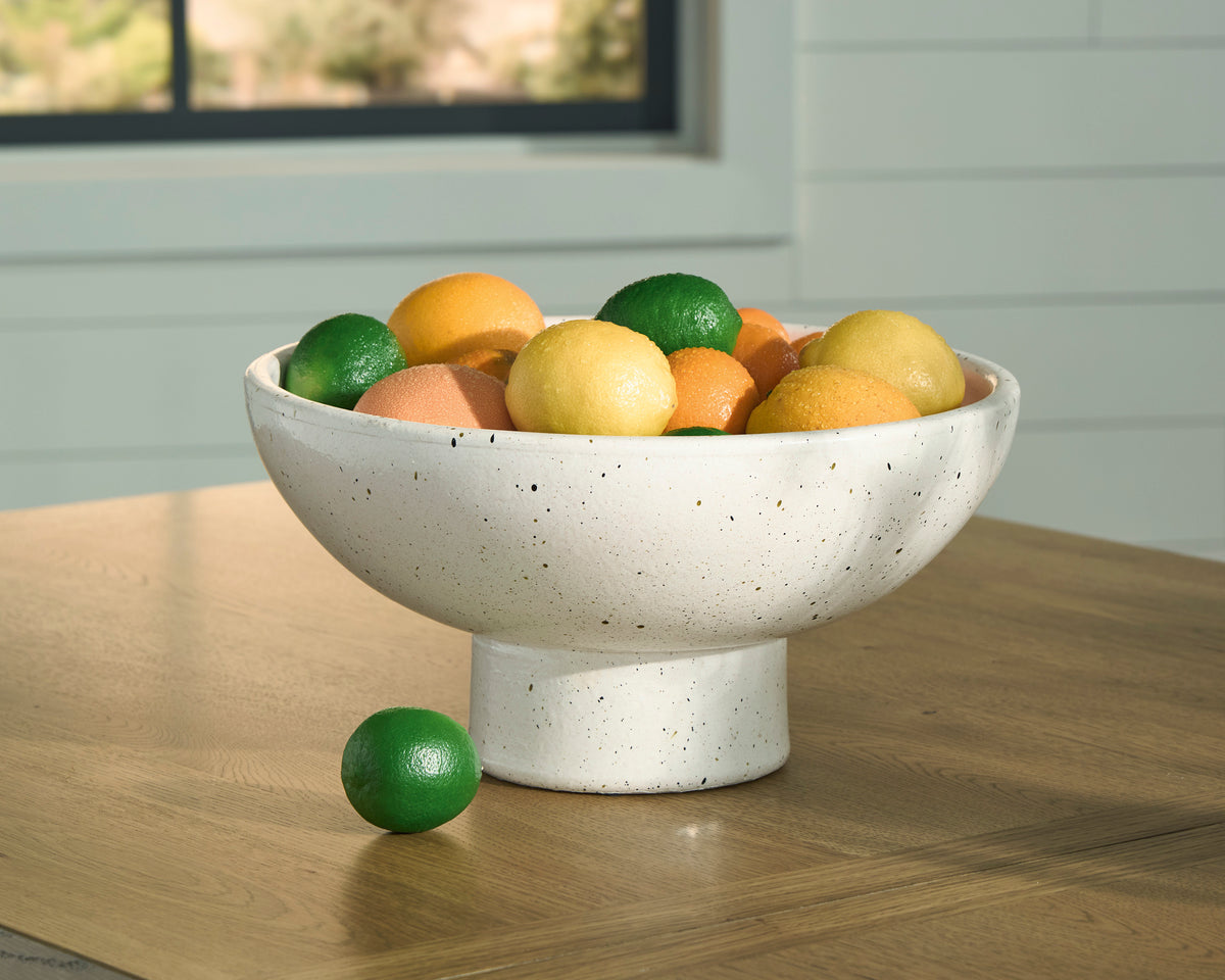 White/Black speckled terra cotta bowl, full product view
