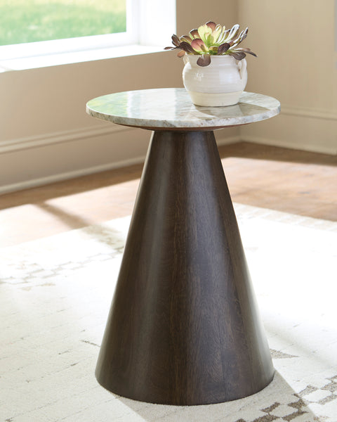 Waltnor Marble Top Accent Table with Mango Wood Base