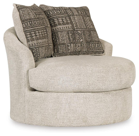 Stone Chenille Swivel Chair with Two Patterned Pillows