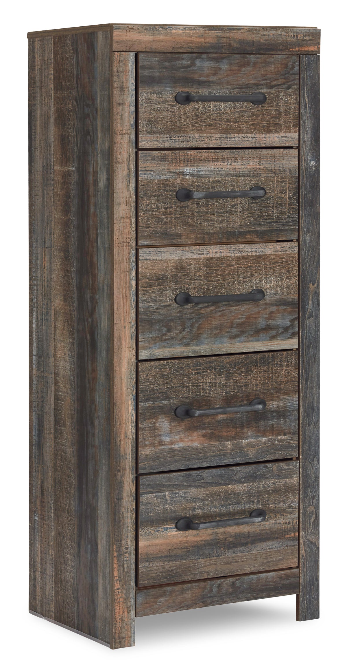 Multi, complete narrow five-drawer chest, angled view