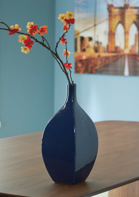 Abtinson Navy Glazed Ceramic Indoor-Outdoor Vase