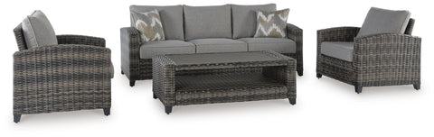 Gray Wicker Outdoor Sofa, Two Chairs and Coffee Table Set