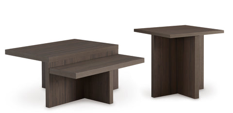 Zendex Brown Geometric 2-Piece Coffee and End Table Set