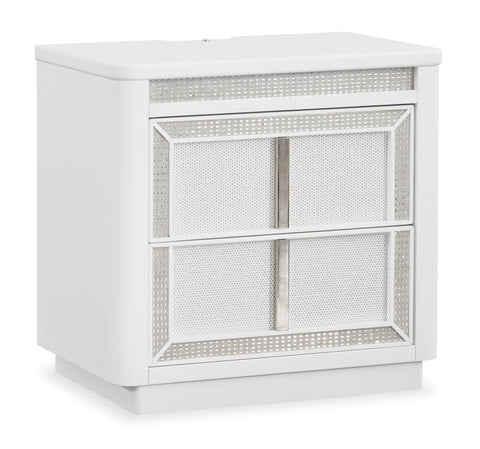 White Two-Drawer Nightstand with Dimmable LED Lighting and USB Charging