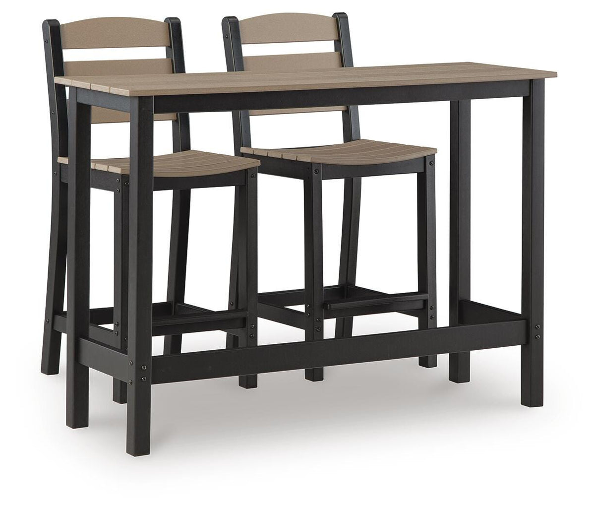 Black/Beige, complete three-piece table and two-stool set