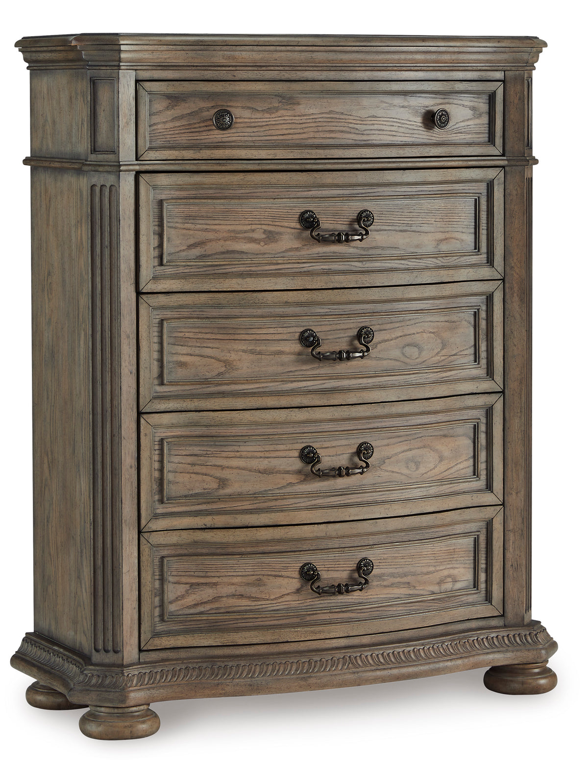 Light Brown, complete five-drawer chest, angled view