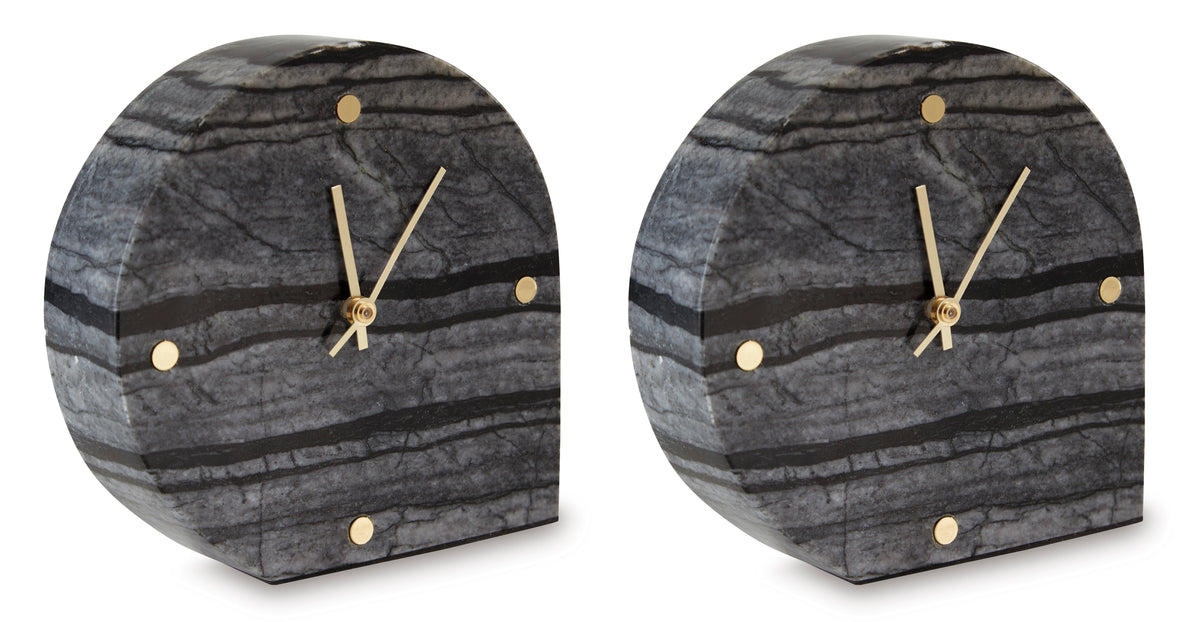 Black two-piece table clock set, full product view