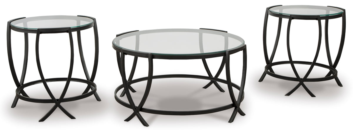 Black three-piece table set, full product view
