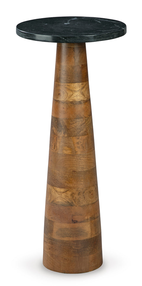 Black Marble Top Accent Table with Brown Wood Pedestal