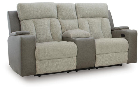 Two-Tone Power Reclining Loveseat with Heat and Massage in Sisal