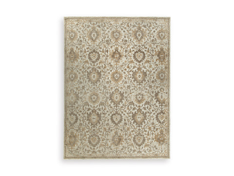 Ivory Taupe and Camel Botanical Medallion Woven Rug