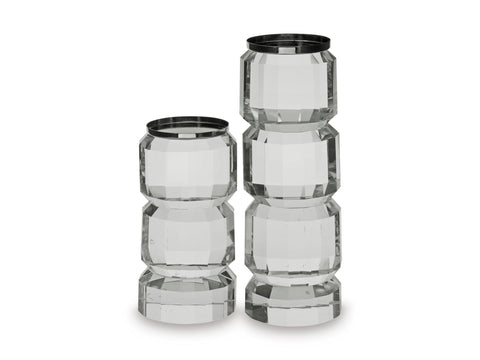 Brentley Clear Crystal and Silver Tone Candle Holders Set of 2