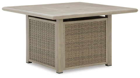 Beige Square Outdoor Fire Pit Table with 50,000 BTU Burner