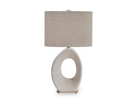 Cream Speckled Open-Ring Table Lamp with Gold-Tone Base