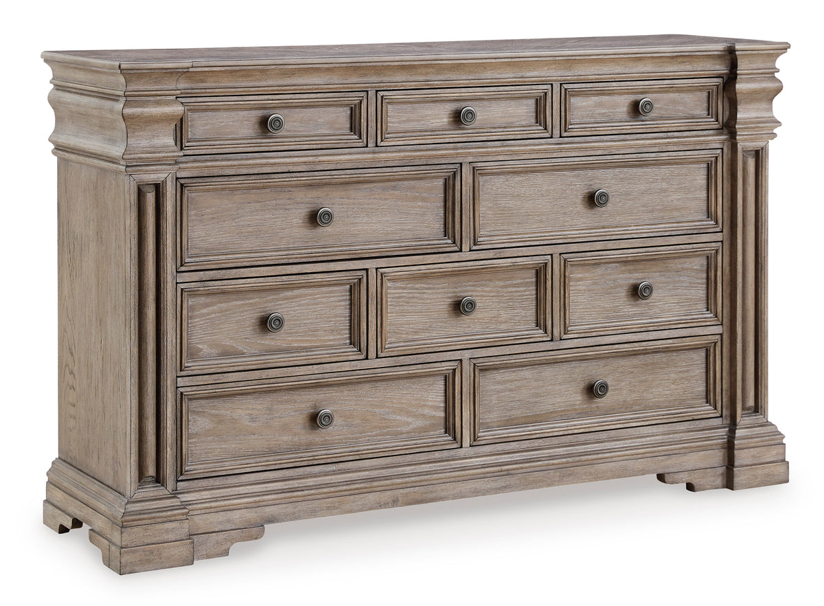 Light Grayish Brown, complete ten-drawer dresser, angled view
