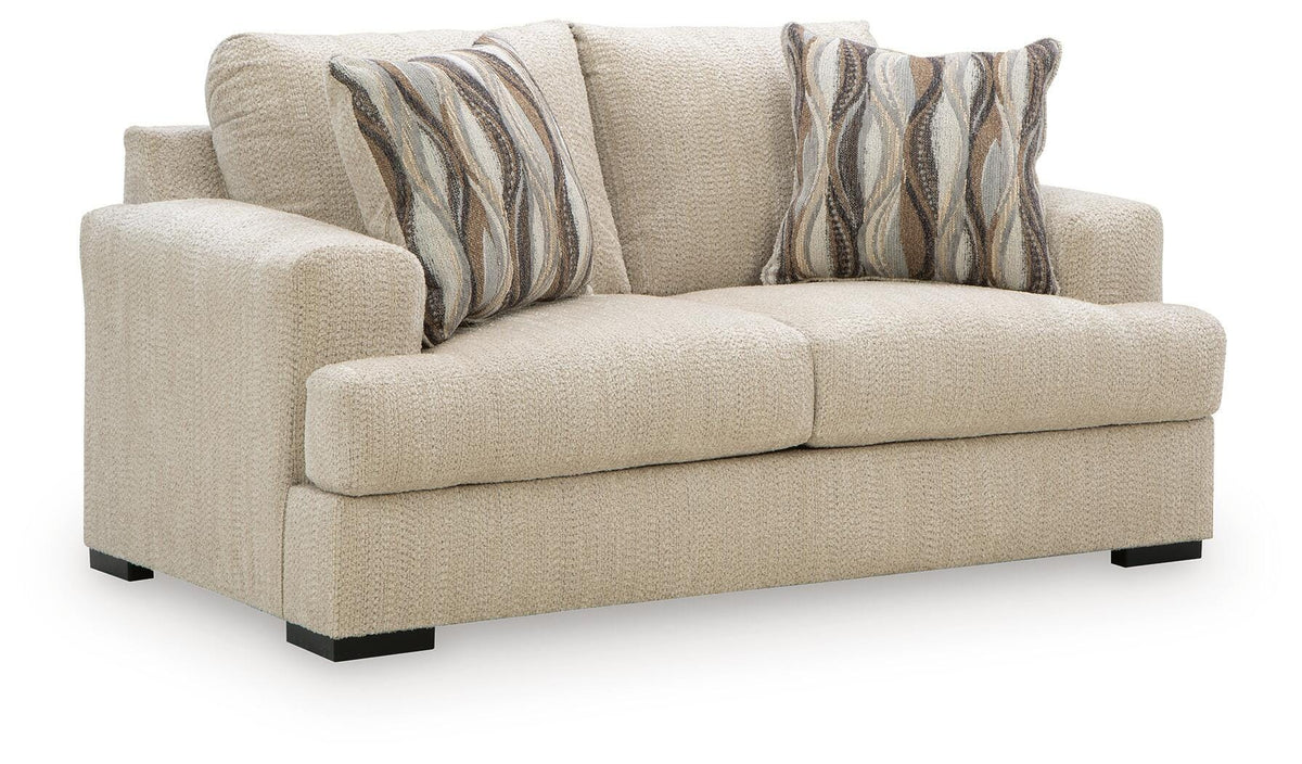 Oatmeal, complete loveseat angle view