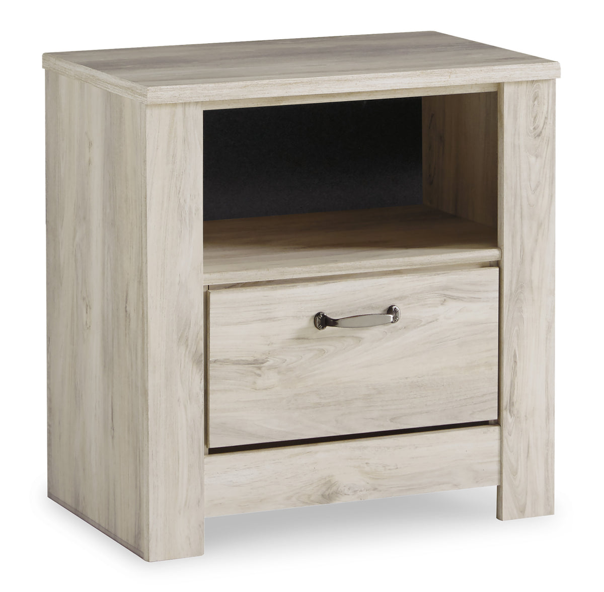 Whitewash, complete nightstand with open cubby and drawer
