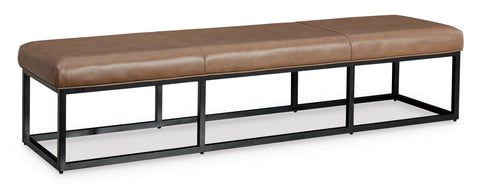 Caramel Leather Accent Bench with Black Metal Frame