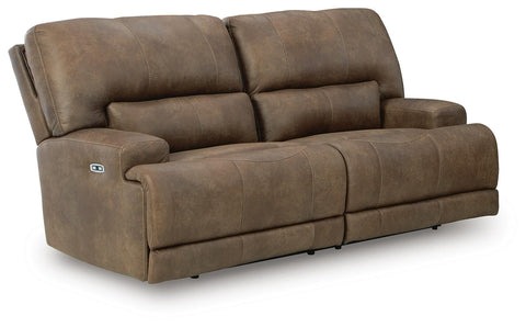 Wide Two-Seat Faux Leather Power Reclining Sofa in Earth