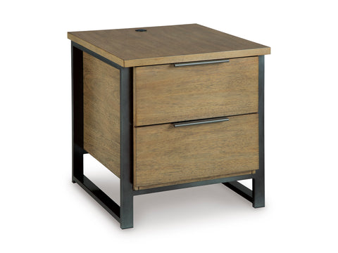 Light Brown Two-Drawer End Table with USB-A and USB-C