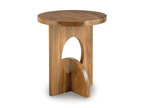 Light Brown Acacia Geometric Accent Table