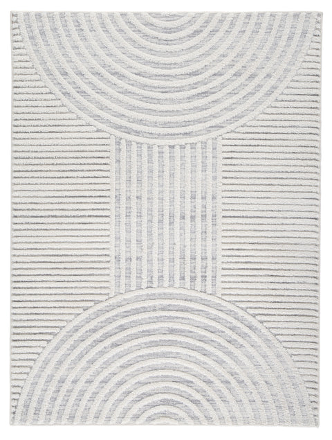 Gray and Cream Arc-Line High-Low Woven Rug