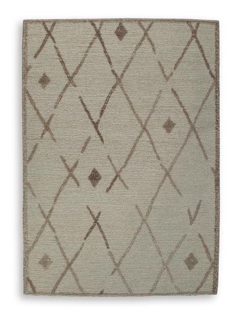 Beige and Brown Open Diamond Hand-Tufted Wool Rug