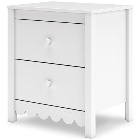 Matte White Two-Drawer Nightstand with Scalloped Base