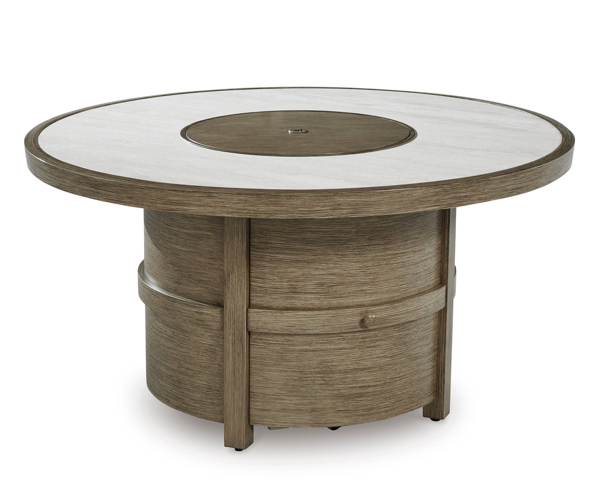Beige Fire Pit Table, full product view