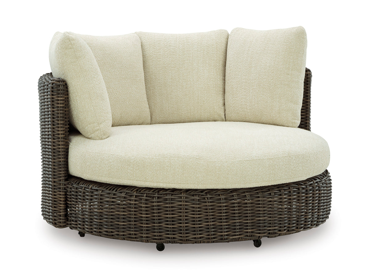 Beige/Dark Brown Swivel Lounge Chair w/Cushion, full product view