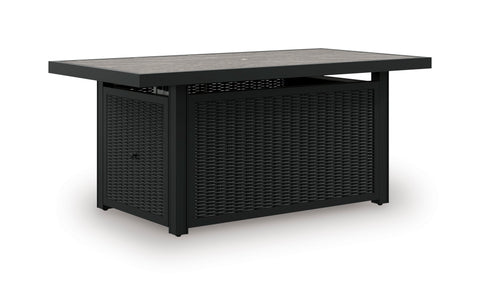 Black and Light Gray Wicker Rectangular Outdoor Fire Pit Table