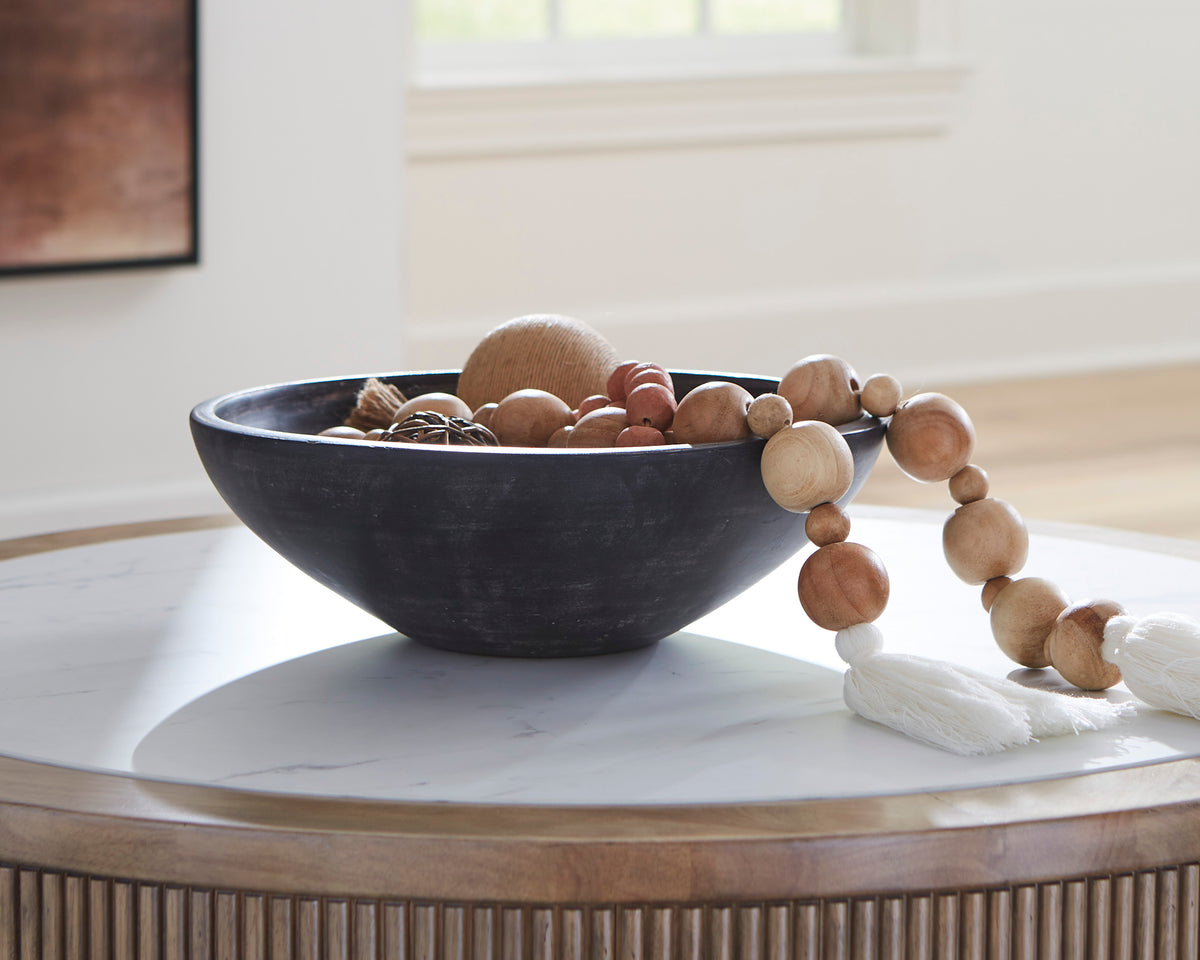Distressed Black decorative terracotta bowl, full product view