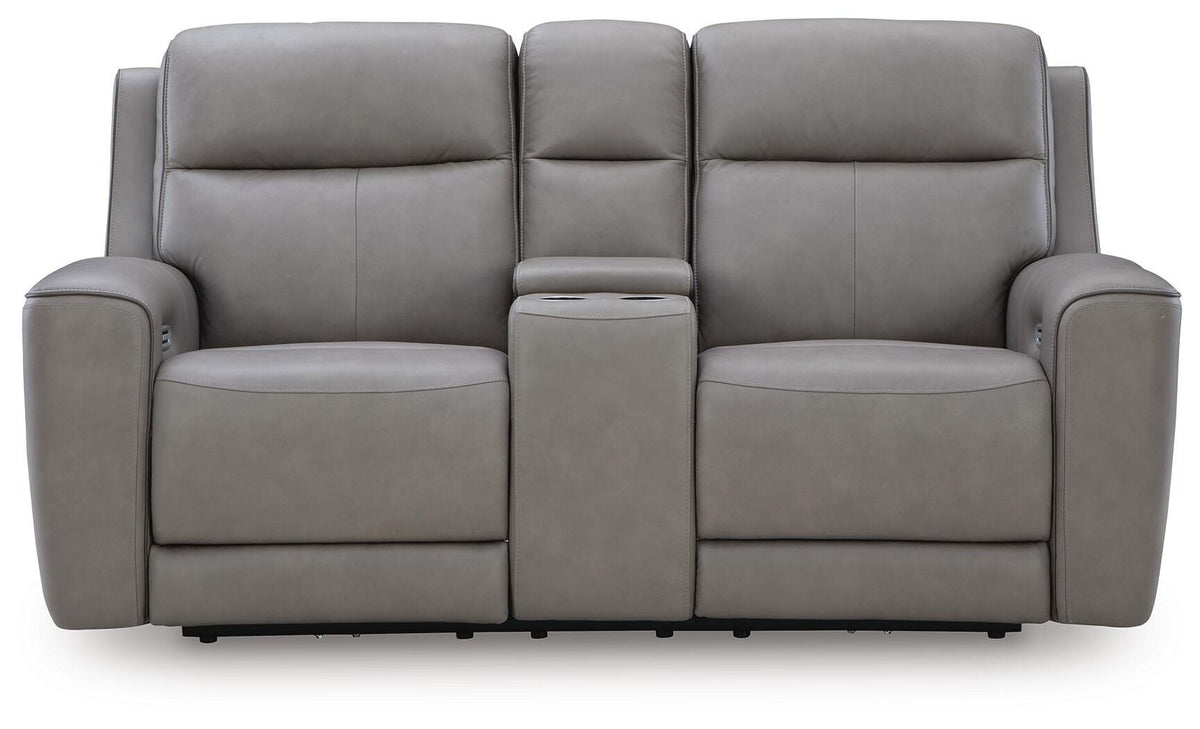 Coin, complete power reclining loveseat, closed front view
