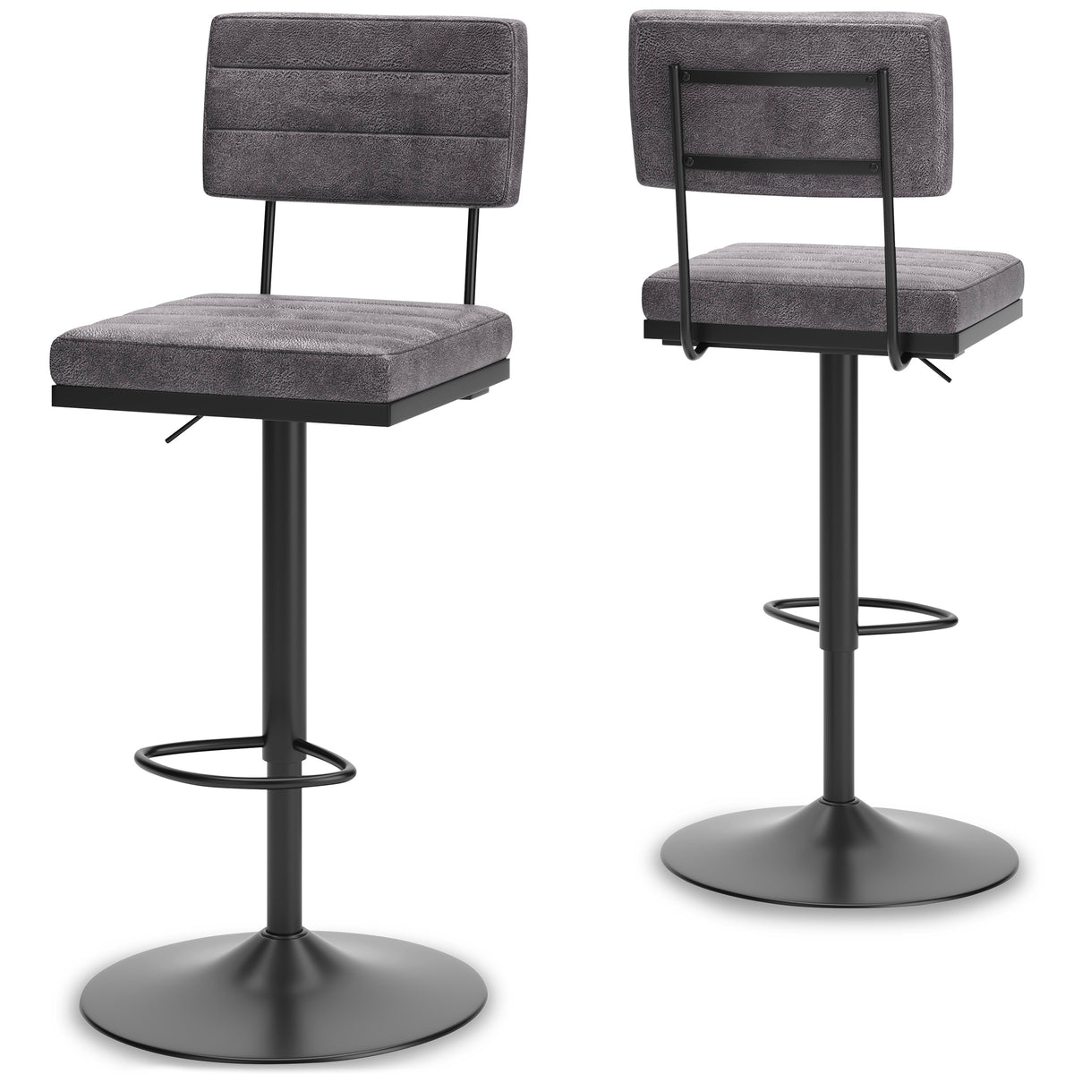 Gray/Black adjustable swivel stool set of 2, full product view