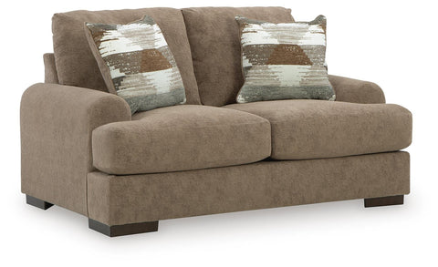 Curved-Arm Reversible-Cushion Loveseat in Pecan or Sand