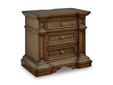 Brown Three-Drawer Nightstand with Power and USB Charging