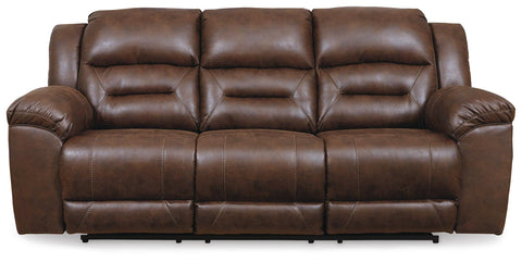 Channel-Back Faux Leather Power Sofa in Chocolate or Fossil