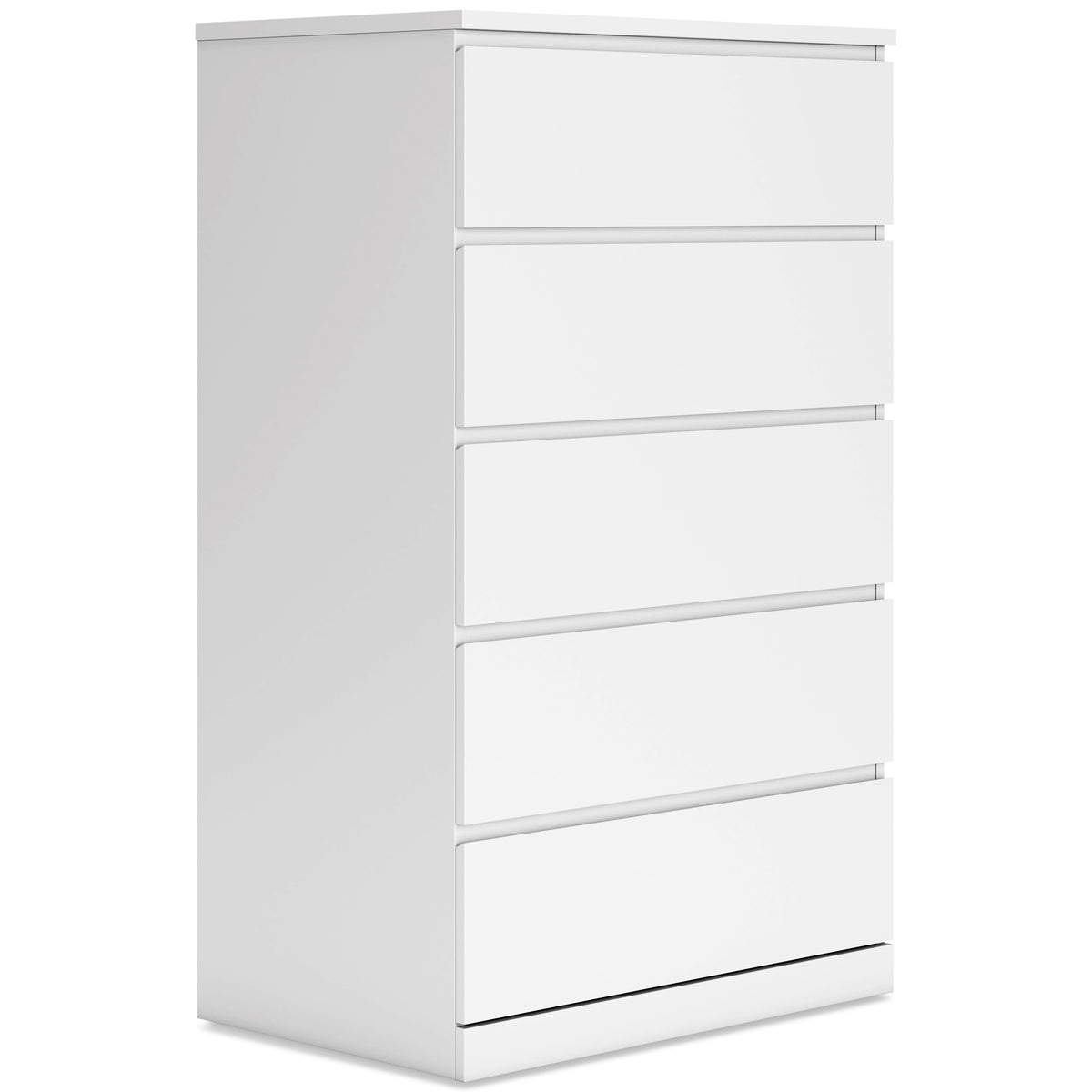 White, complete five-drawer chest, angled view